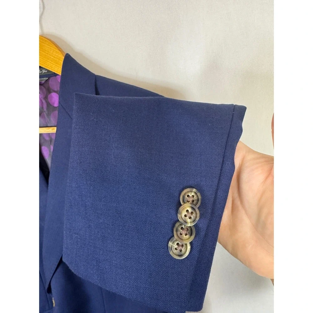 Indochino Mens 38S Short  100% Wool Blue Peak Lapel Blazer Purple Jacket